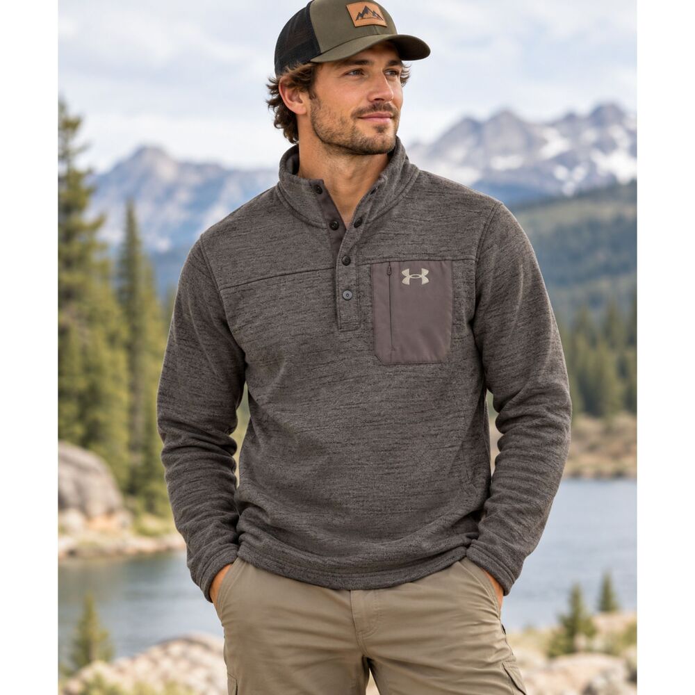 Under Armour ColdGear Brown Heather Snap Quarter Zip Pullover Men’s Small Fleece